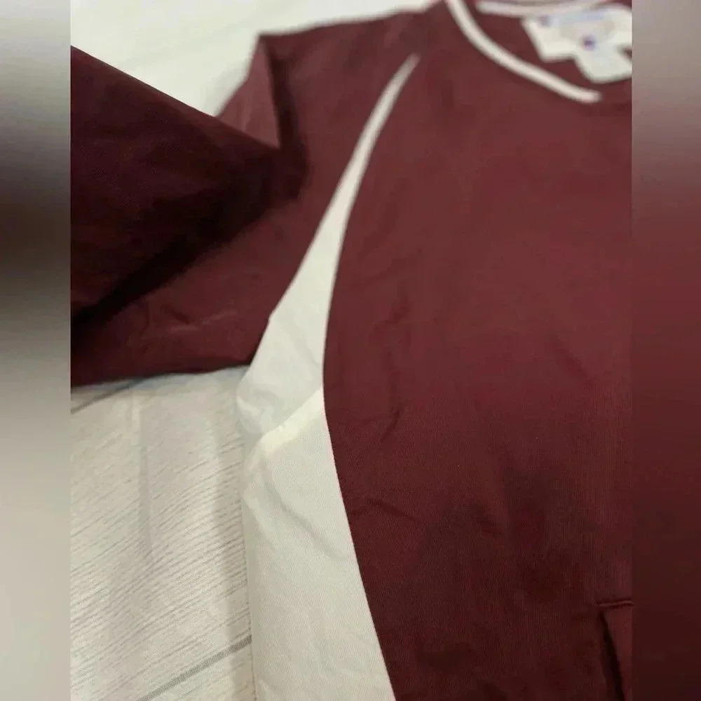 Champion Vintage 90s Adult M Pullover V-Neck Windbreaker Lined Jacket Maroon red - Picture 15 of 16